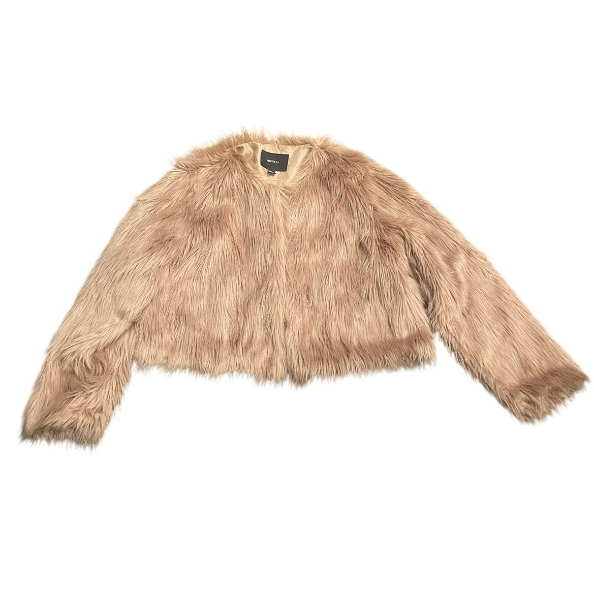 Forever 21 Cropped Boxy Faux Fur Open Front Jacket SZ 2X Shaggy Plush Fluffy
