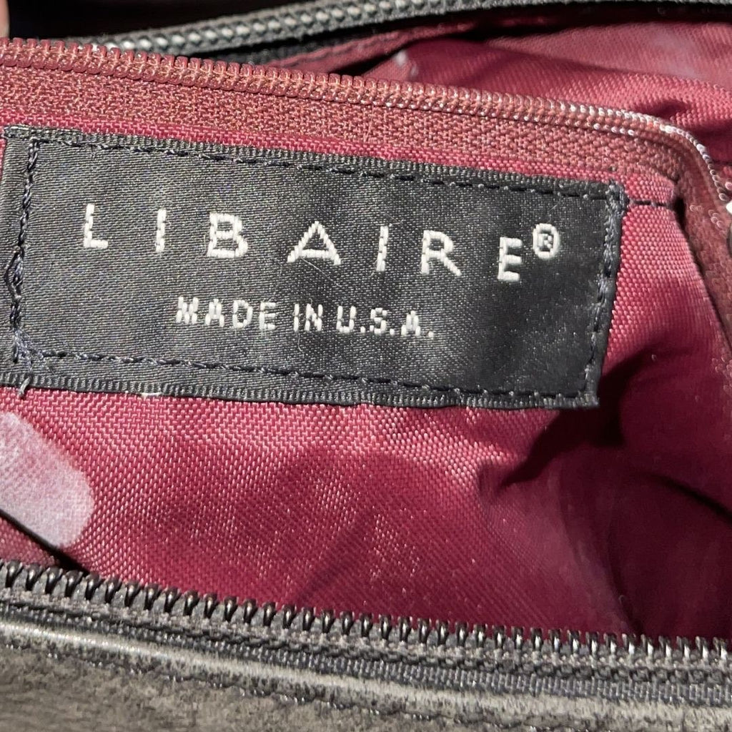 Libaire Vintage Distressed Black Leather Crossbody Purse USA Made Crescent Hobo