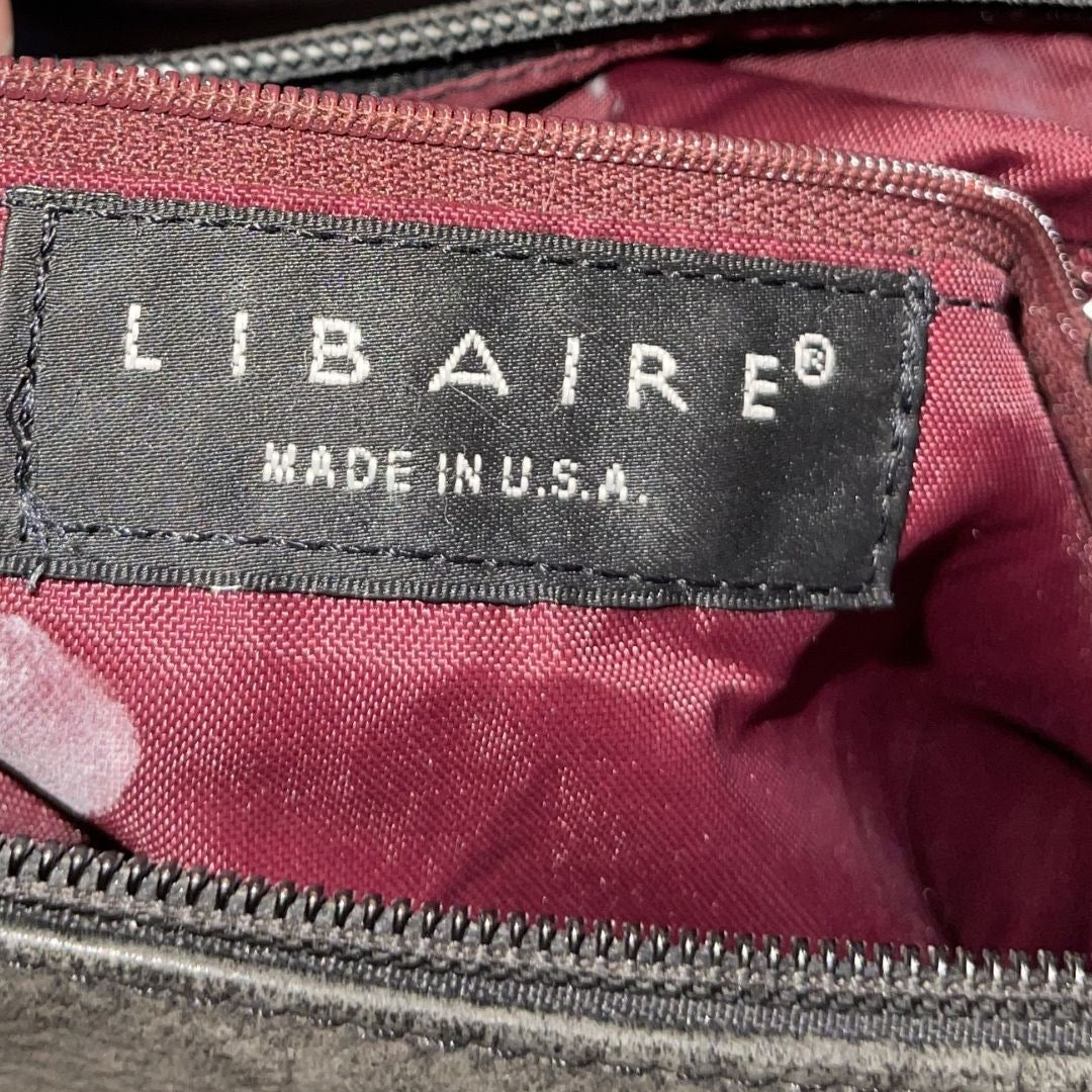 Libaire Vintage Distressed Black Leather Crossbody Purse USA Made Crescent Hobo
