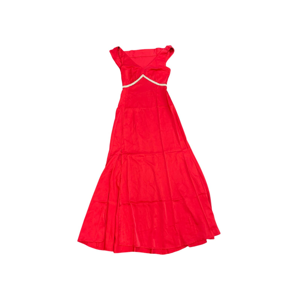 Cider Rhinestone V-Neck Red Satin Evening Dress XXS Formal Gown Wedding Prom NWT