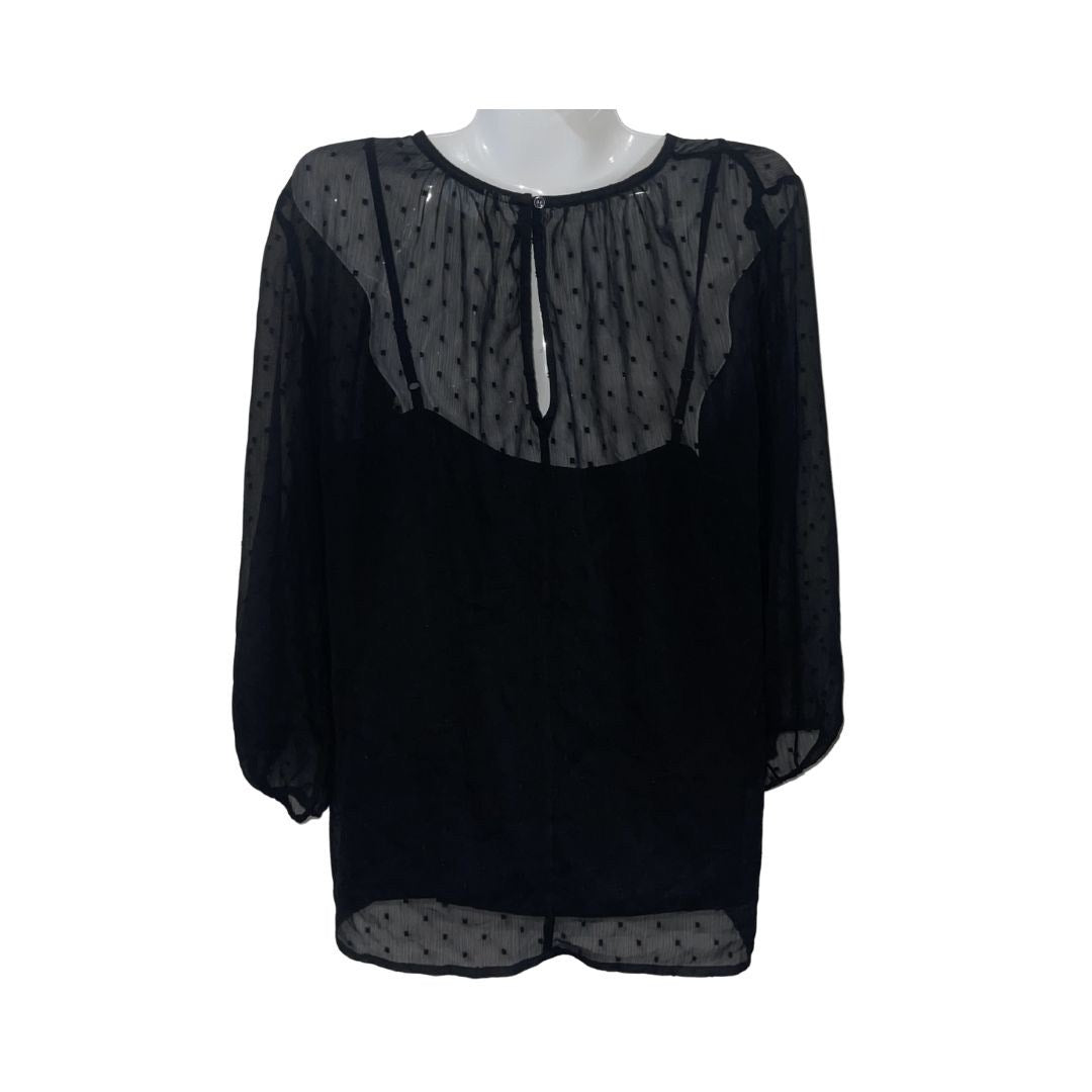 Old Navy Black Sheer Swiss Pin Dot Blouse Inner Cami Size large Chic Whimsigoth