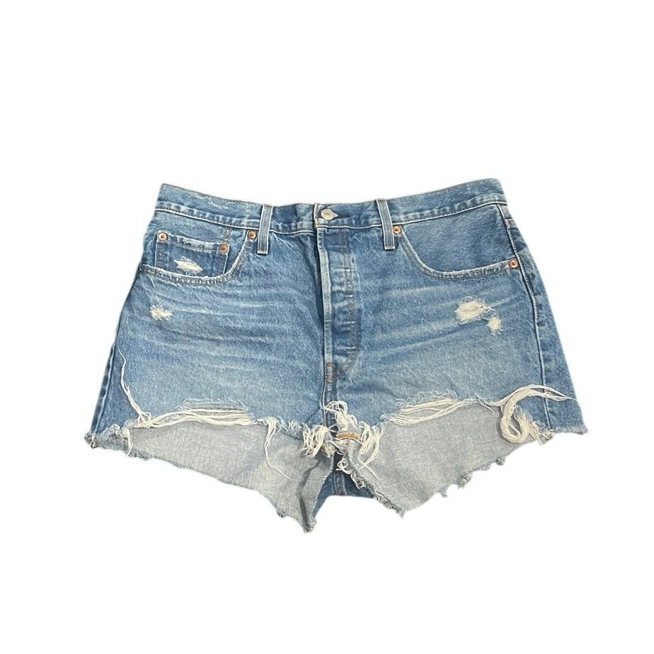 Levi's 501 Cut-Off Jean Shorts Medium Wash Distressed Denim High Rise Size 33