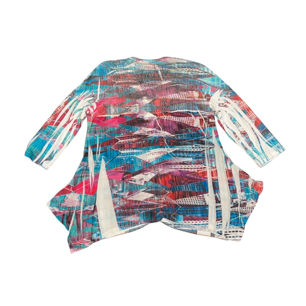 Cubism Tunic Top 3/4 Sleeve Abstract Peplum Blouse Size Medium Artsy Flare