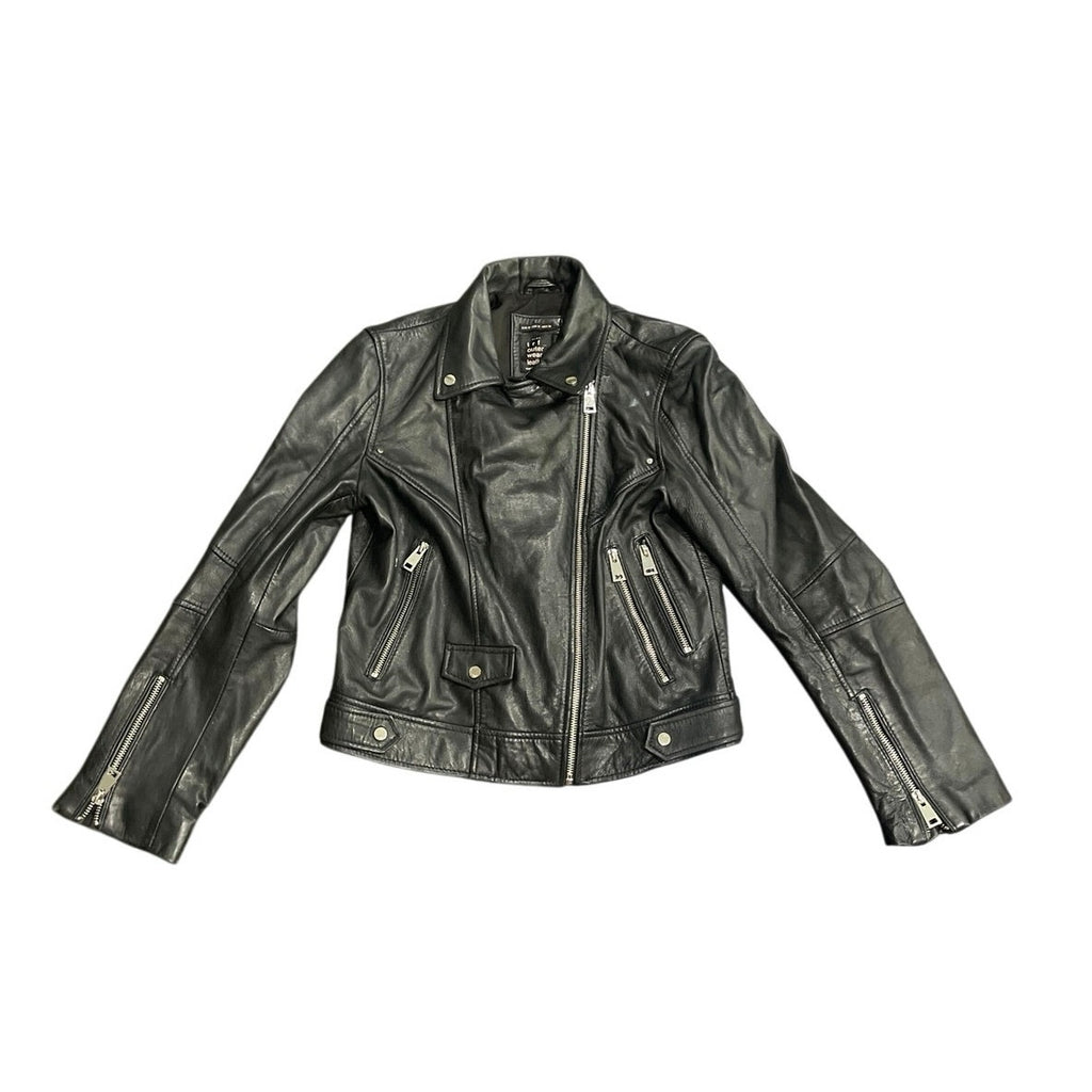 ZARA Trafaluc Outerwear Classic Black Leather Cropped Moto Biker Jacket SZ M