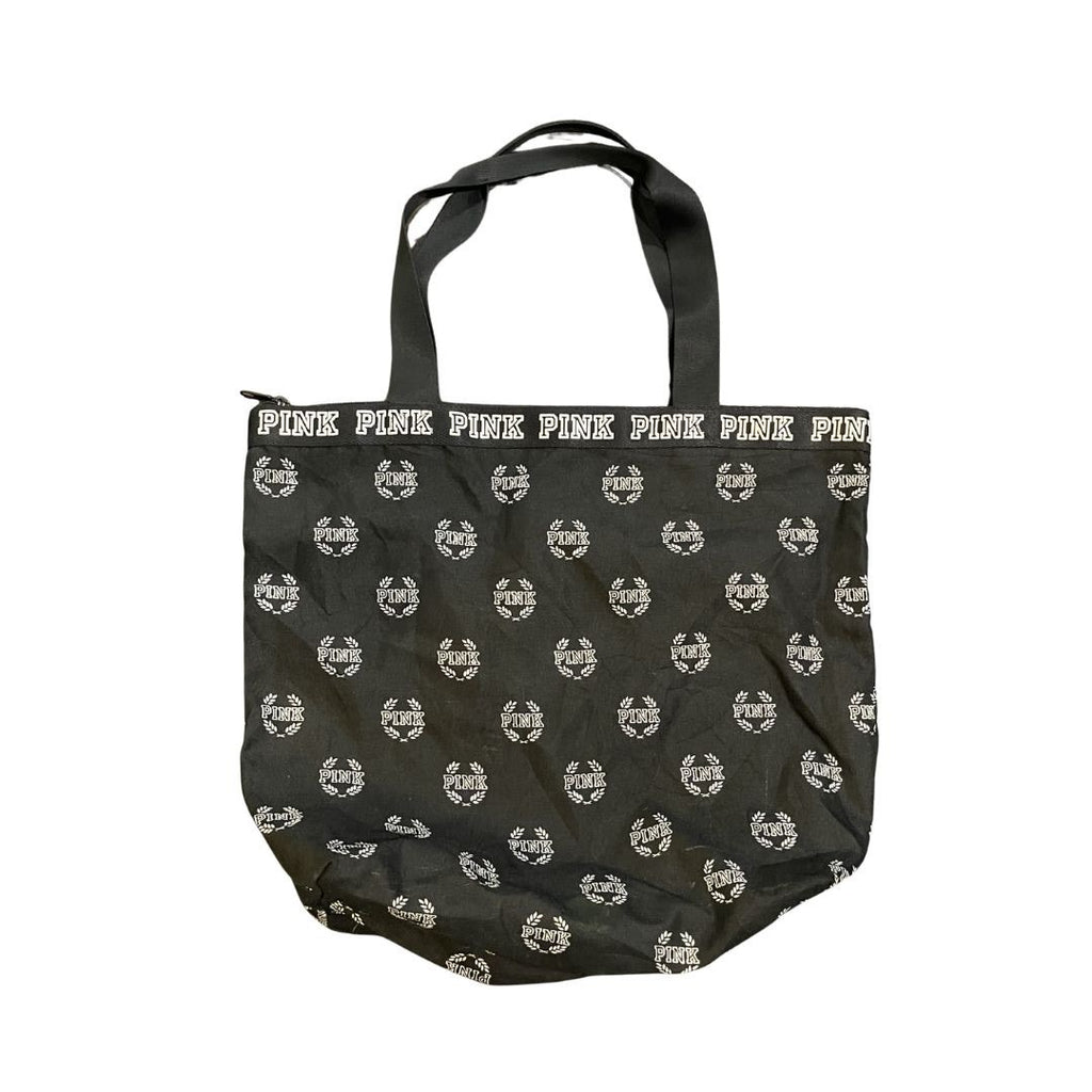 Victoria's Secret PINK All Over Logo Canvas Tote Zip Closure Travel Chic Y2K