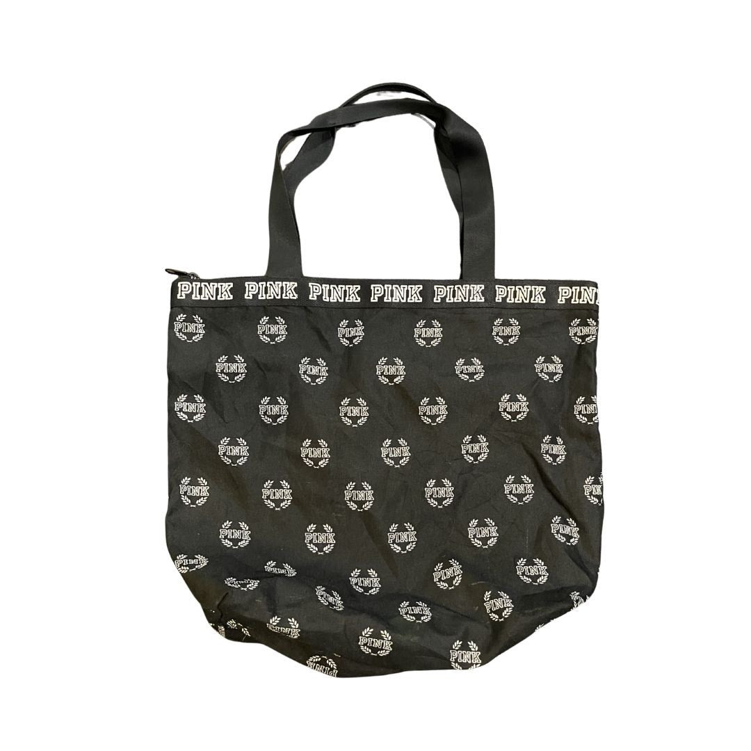 Victoria's Secret PINK All Over Logo Canvas Tote Zip Closure Travel Chic Y2K