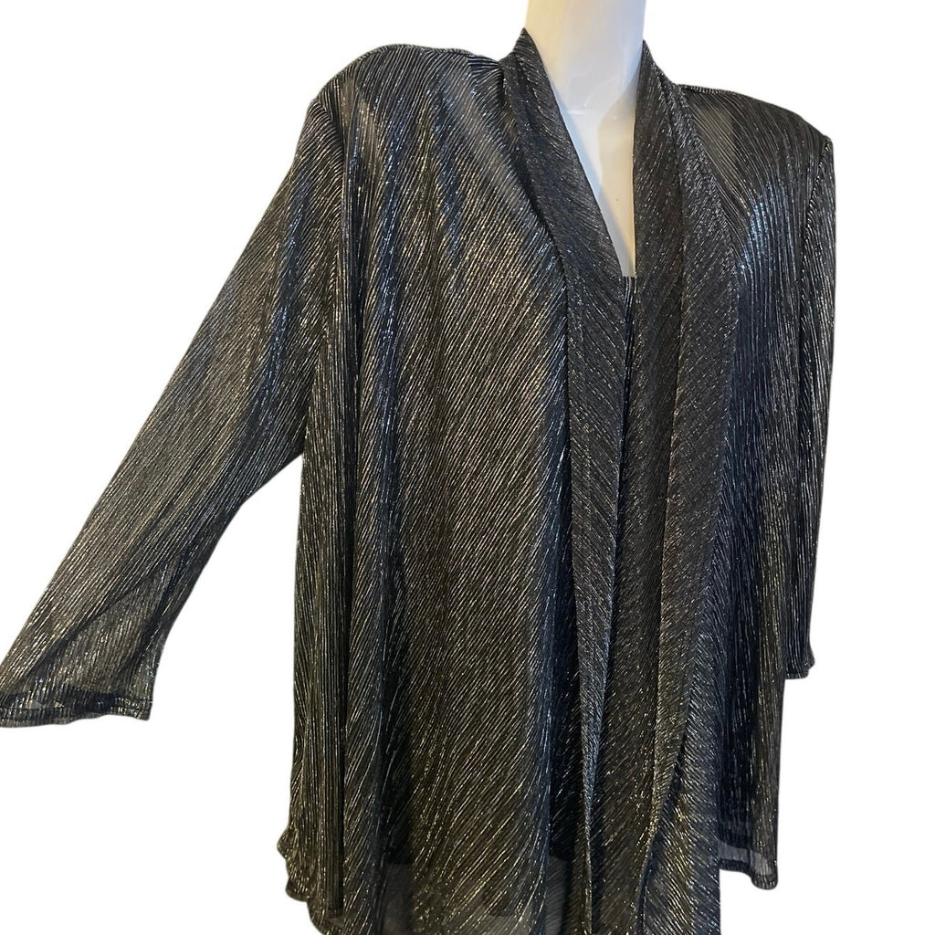 Vintage R&M Richards Black Silver Open Front Cardigan Tank Set XL Formal Elegant
