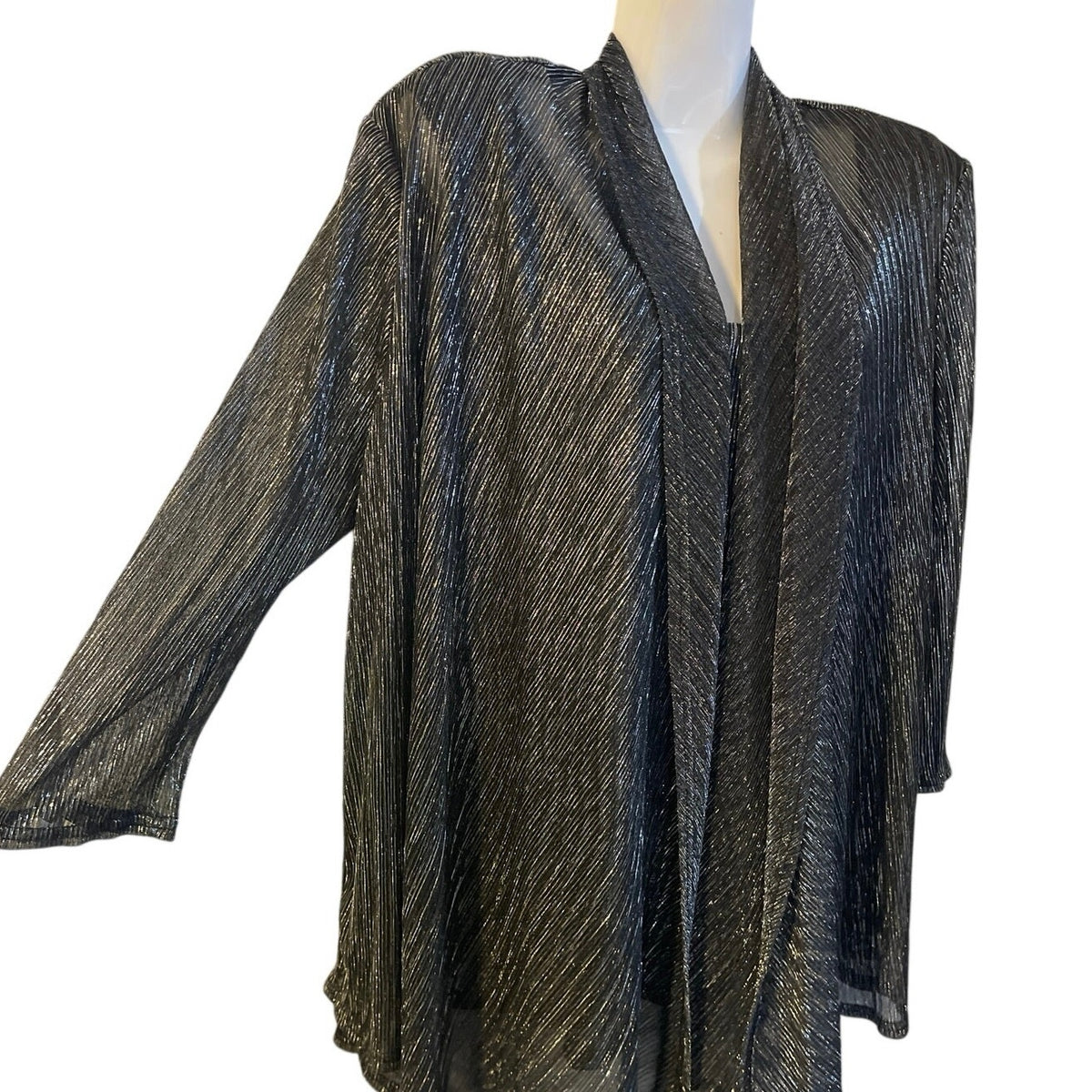 Vintage R&M Richards Black Silver Open Front Cardigan Tank Set XL Formal Elegant