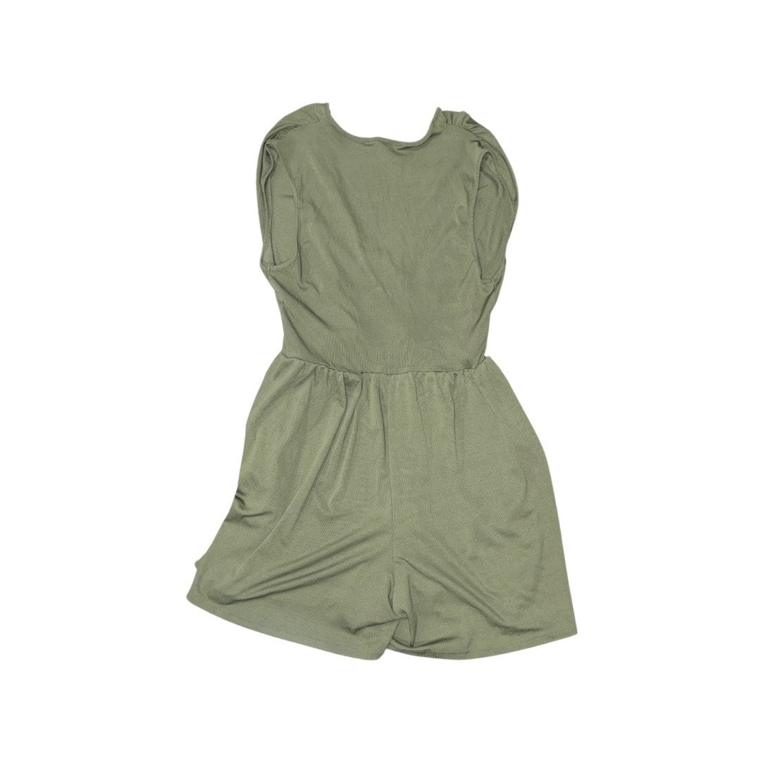 CIDER GREEN JERSEY V-NECK SOLID RUCHED ROMPER CURVE PLUS SIZE 1XL
