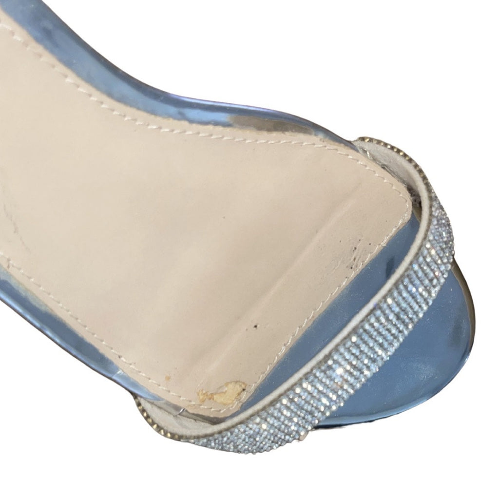 Aldo Kerina Mini Wedge Silver Rhinestone Sparkler Sandal Shoes Size 8.5 Dressy
