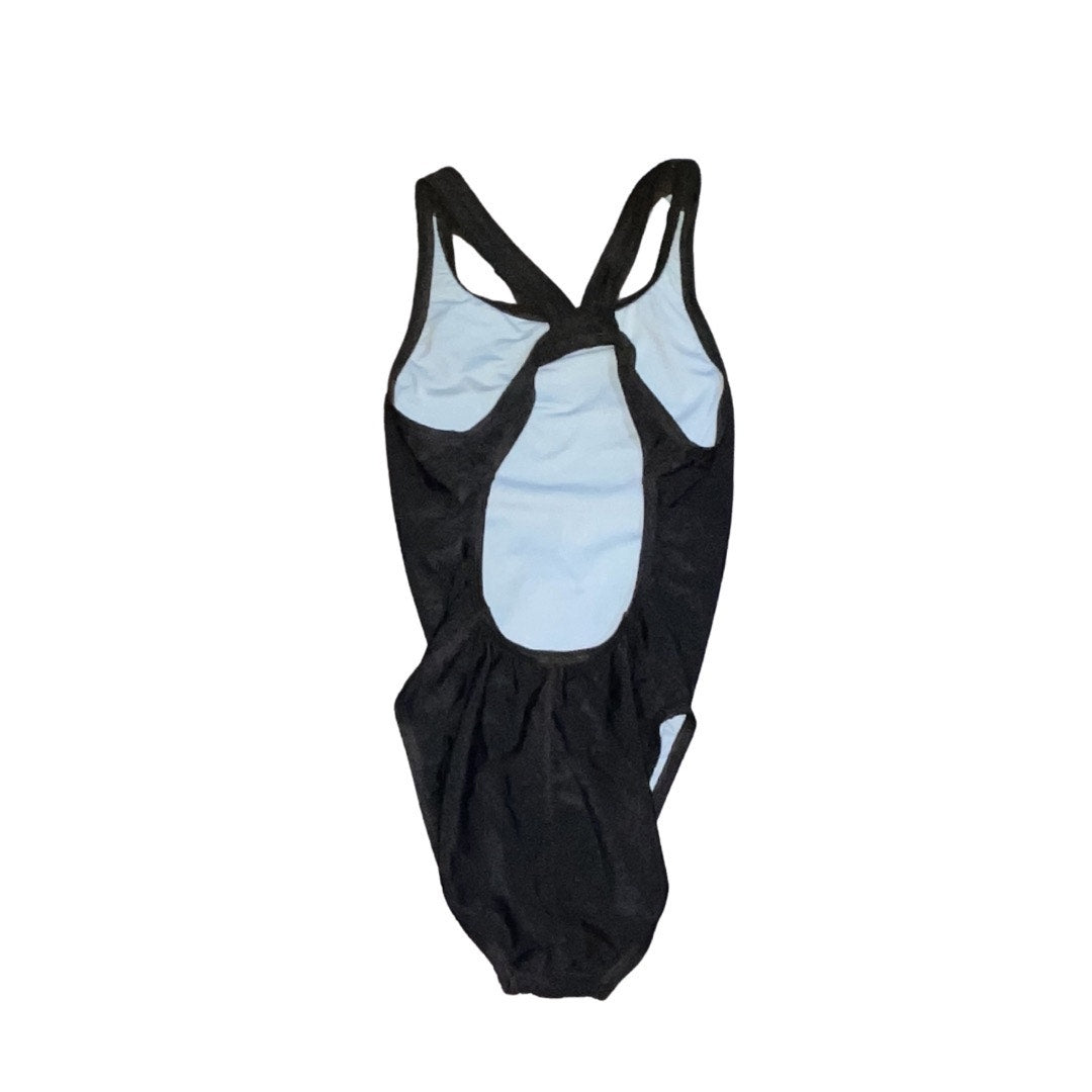 Nike Swoosh Logo Black One Piece Swimsuit Size 6 Athletic Fitness Swimming