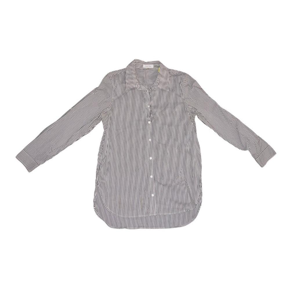 Calvin Klein Women's Black White Striped Button Up Long Sleeve Tunic Top Size M