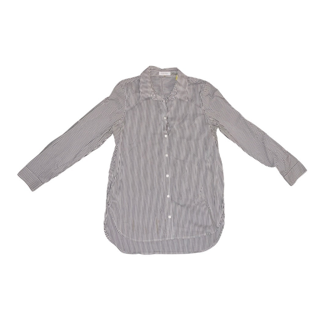 Calvin Klein Women's Black White Striped Button Up Long Sleeve Tunic Top Size M