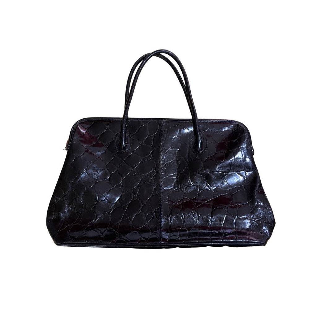 Furla Black Leather Satchel Bag Double Shoulder Straps Made in Italy