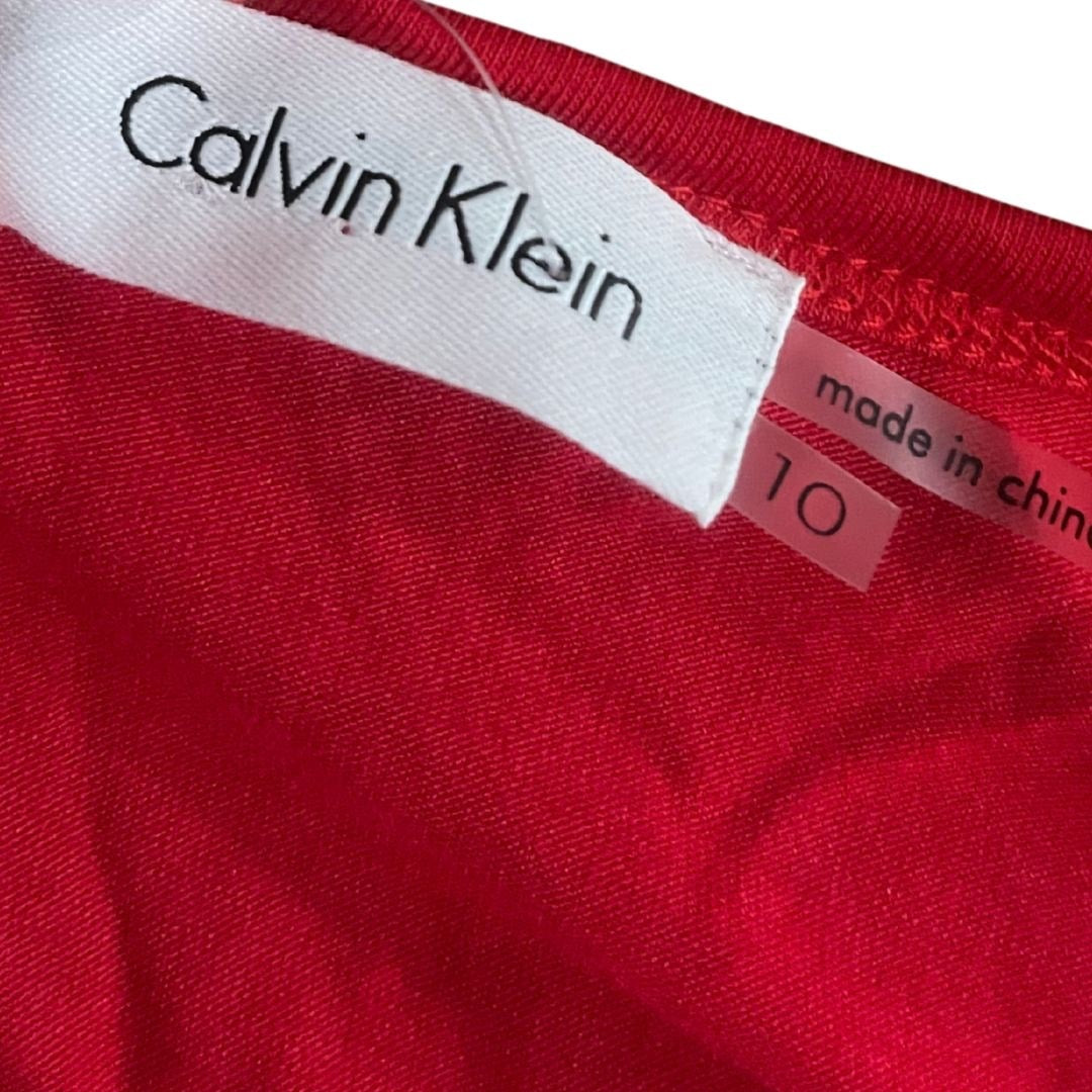 Calvin Klein Sleeveless Jersey Knit Maxi Red Dress SZ 10 Ruched Vacation Resort