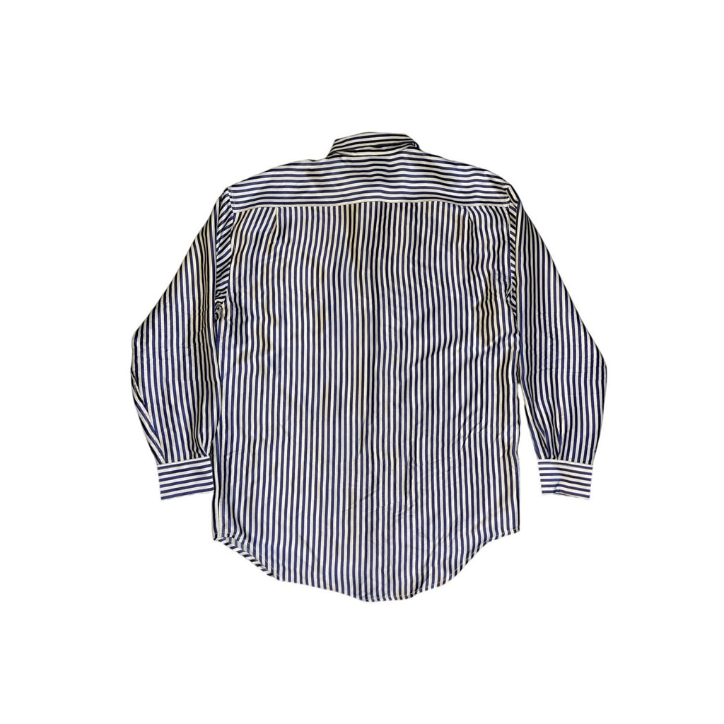 Tracy M Button Up Long Sleeve Striped Blouse 100% Silk Size M
