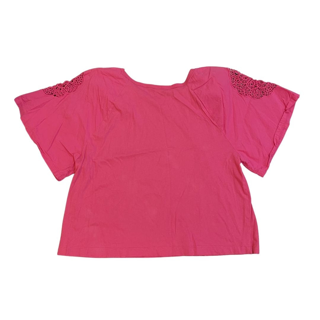 Old Navy Everywear Cutwork Soft Jersey Top Blouse SZ L Short Raglan Sleeves Boho
