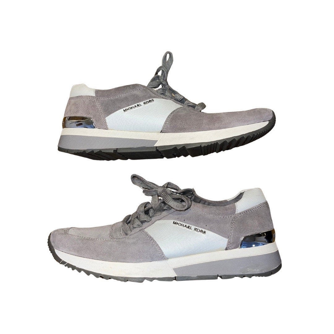 Michael Michael Kors Allie Trainer Sneakers Gray Suede Silver Metallic Size 9