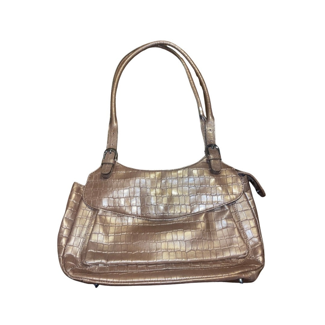 Maxx New York Gold Crocodile Embossed Print Leather Shoulder Bag Purse