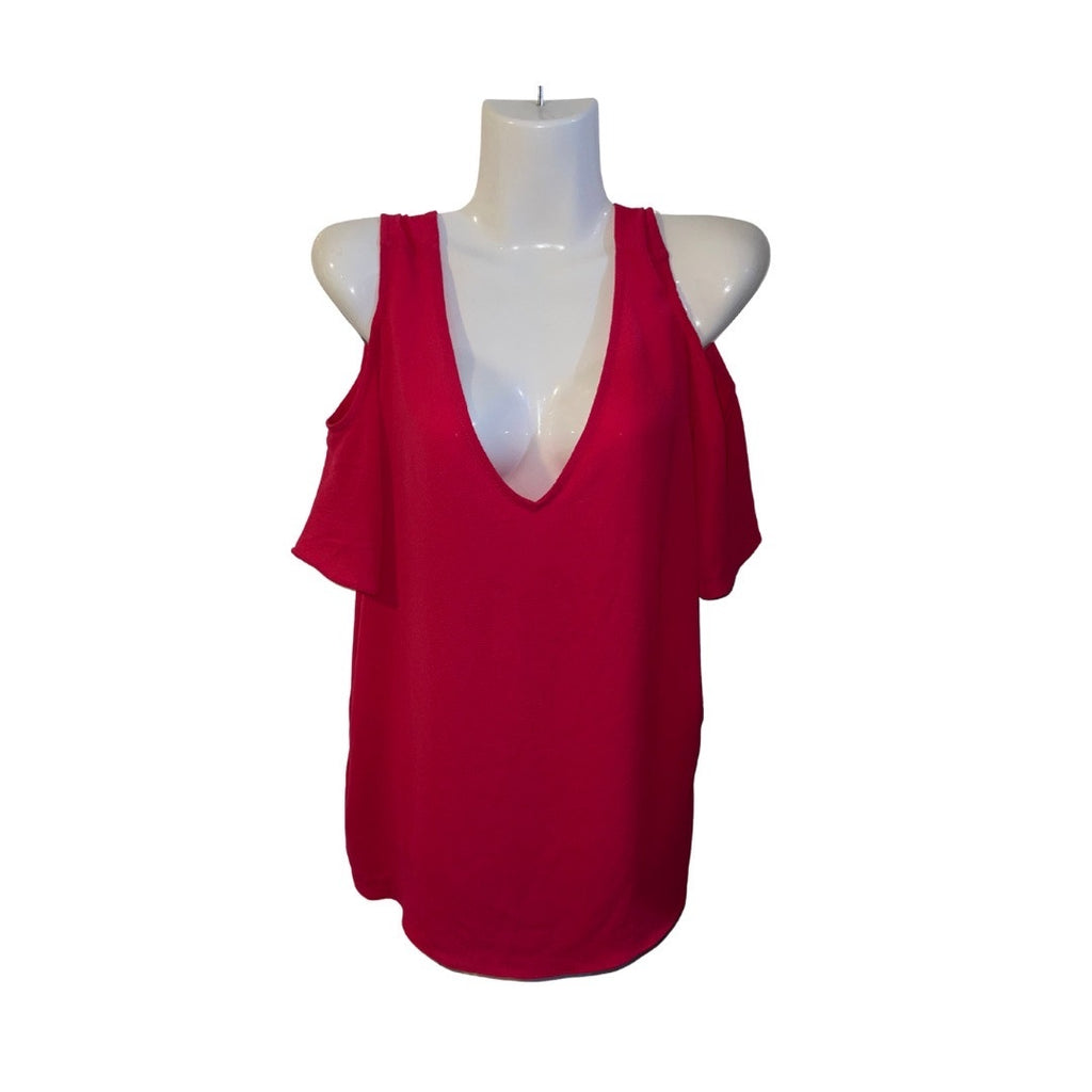 C&E Blouse Exposed Shoulders Short Sleeve Hot Pink Size Large NWT