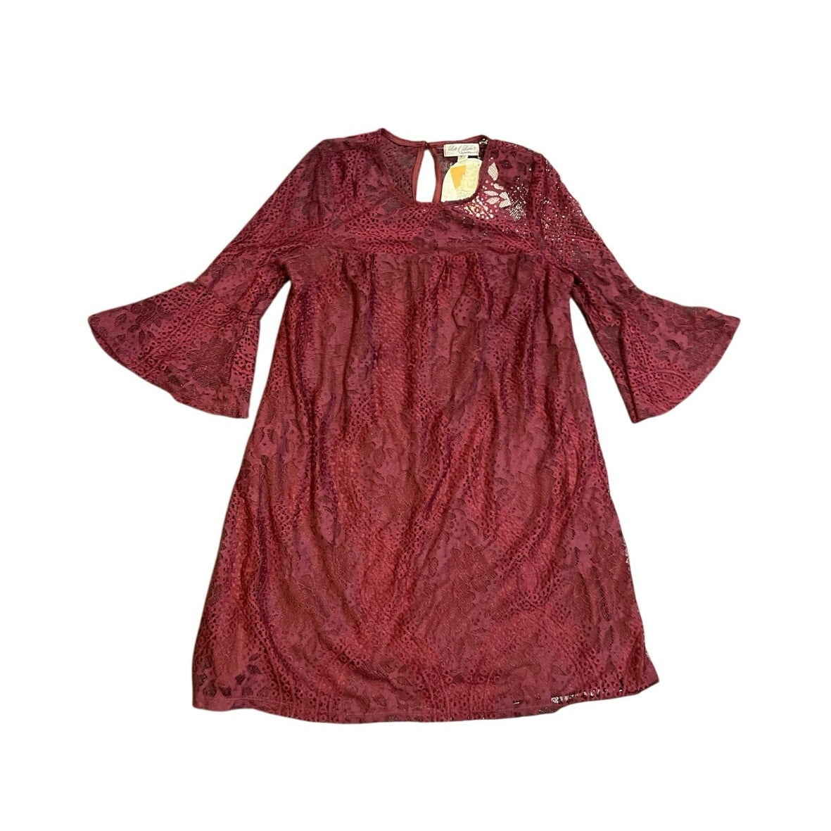 Lots of Love by Speechless Burgundy Floral Lace Shift Dress Bell Sleeves XS NWT