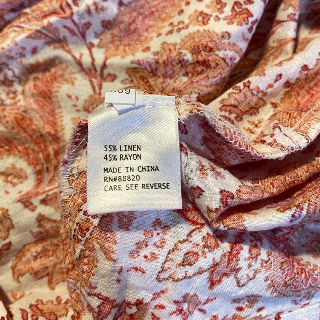 Cynthia Rowley Linen Blend Top Blouse Paisley Floral Design Plus Size 3X