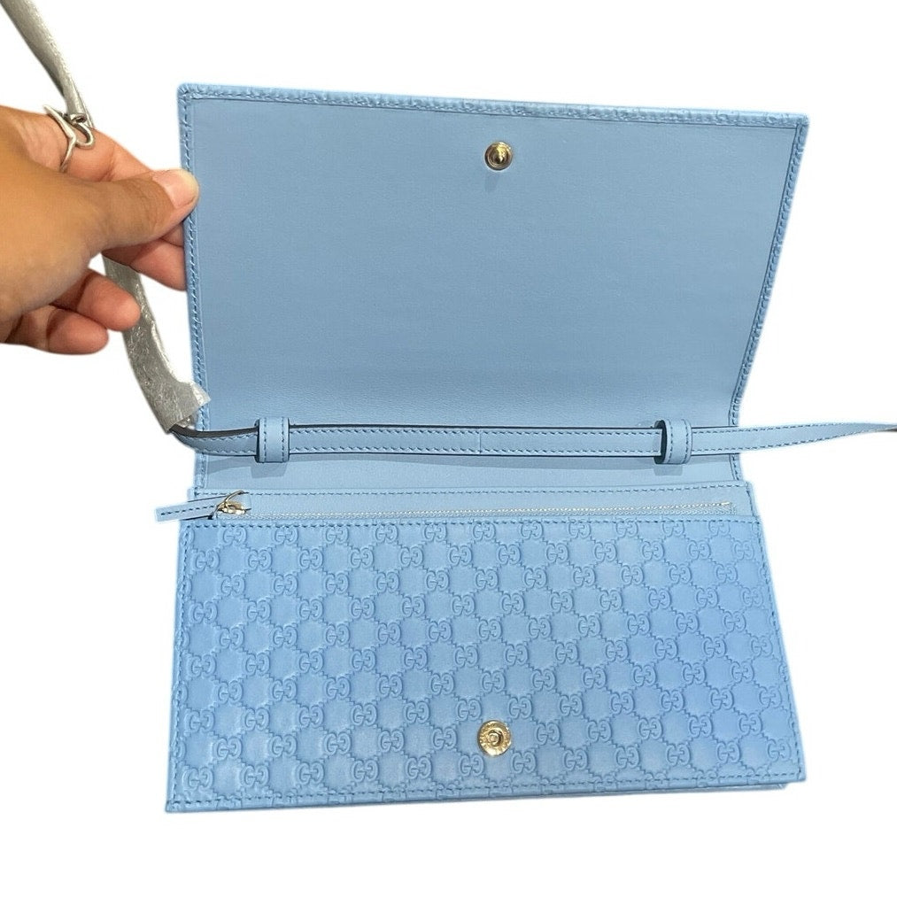 Gucci Blue Micro Guccissima GG Embossed Crossbody Wallet Purse NWT Model #466507
