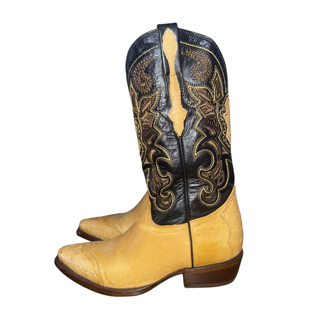 El General Western Cowboy Leather Boots Two Toned Embroidered Shaft Size 8 Rodeo