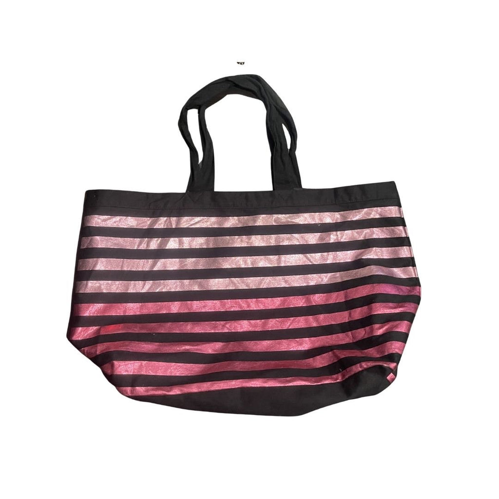 Victoria's Secret Metallic Striped Tote Bag Travel Weekender Carry All Y2K NWT