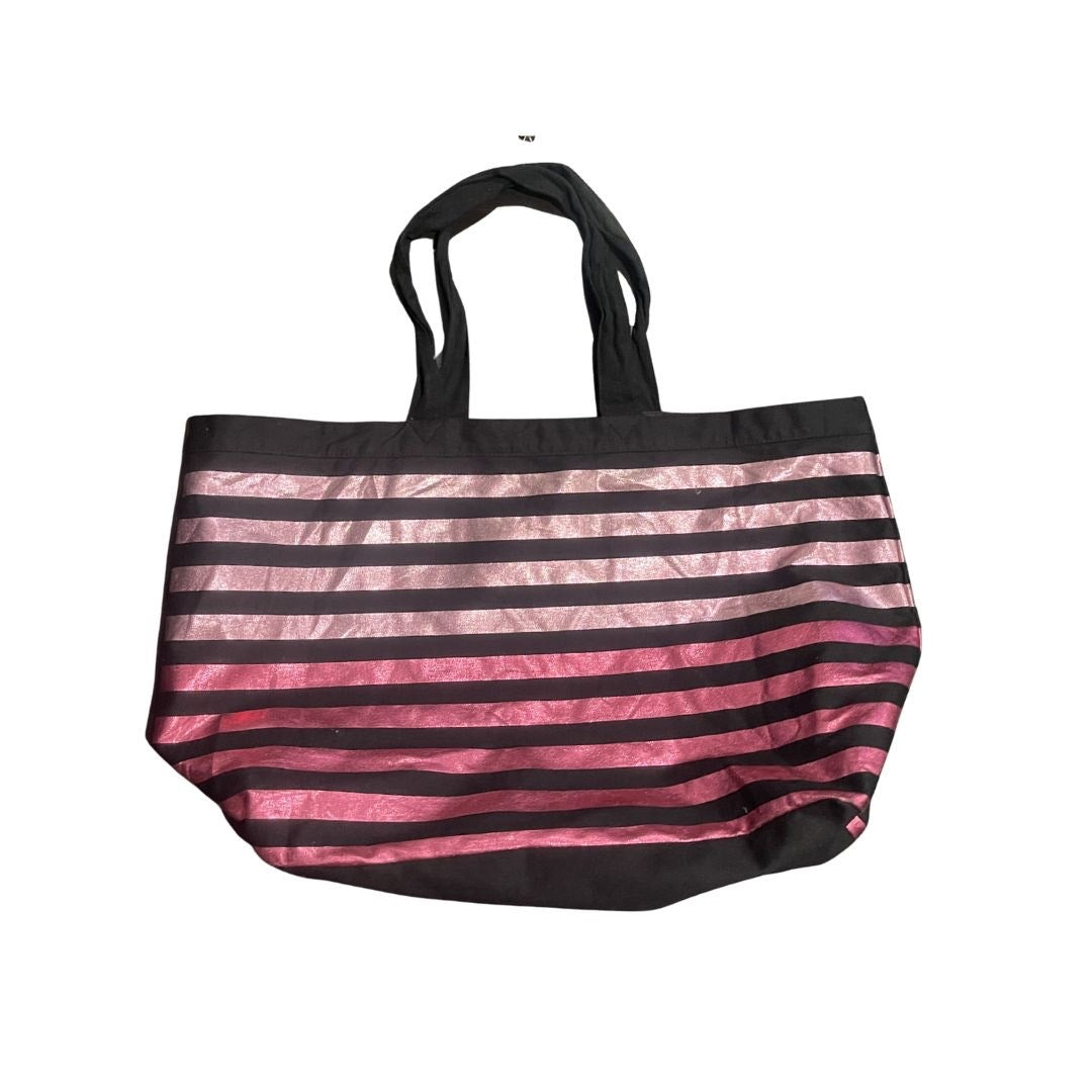 Victoria's Secret Metallic Striped Tote Bag Travel Weekender Carry All Y2K NWT