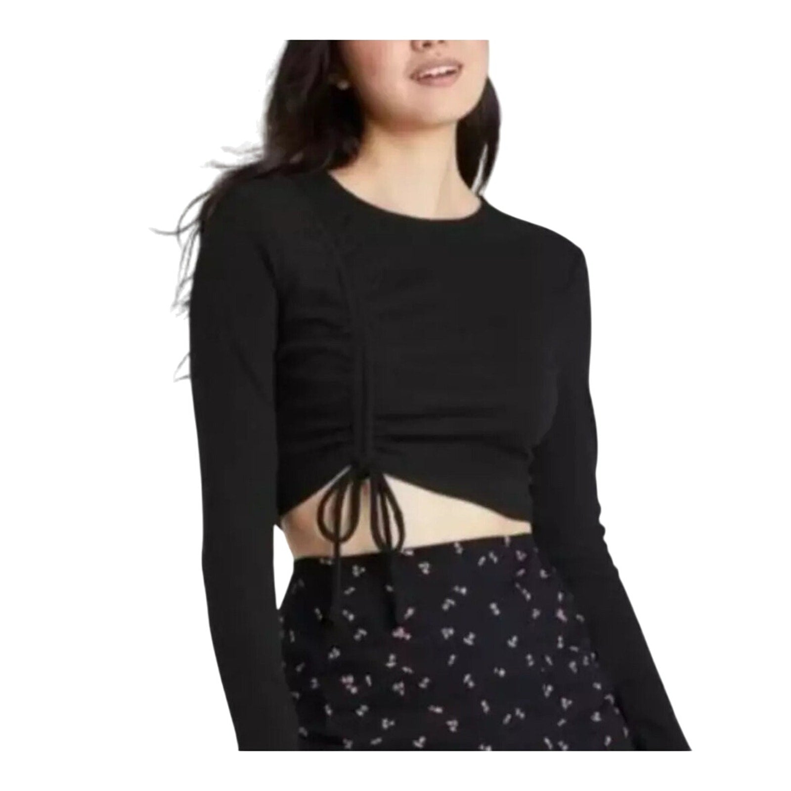 Wild Fable Long Sleeve Slim Fit Ruched Cropped Shirt Top Y2K Size L