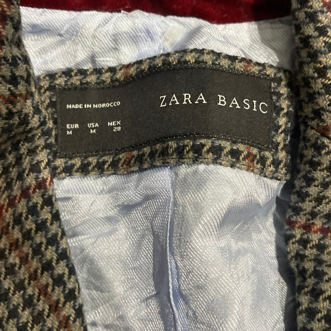 Zara Wool Blend Houndstooth Blazer Elbow Patch SZ M Business Classy Preppy Chic
