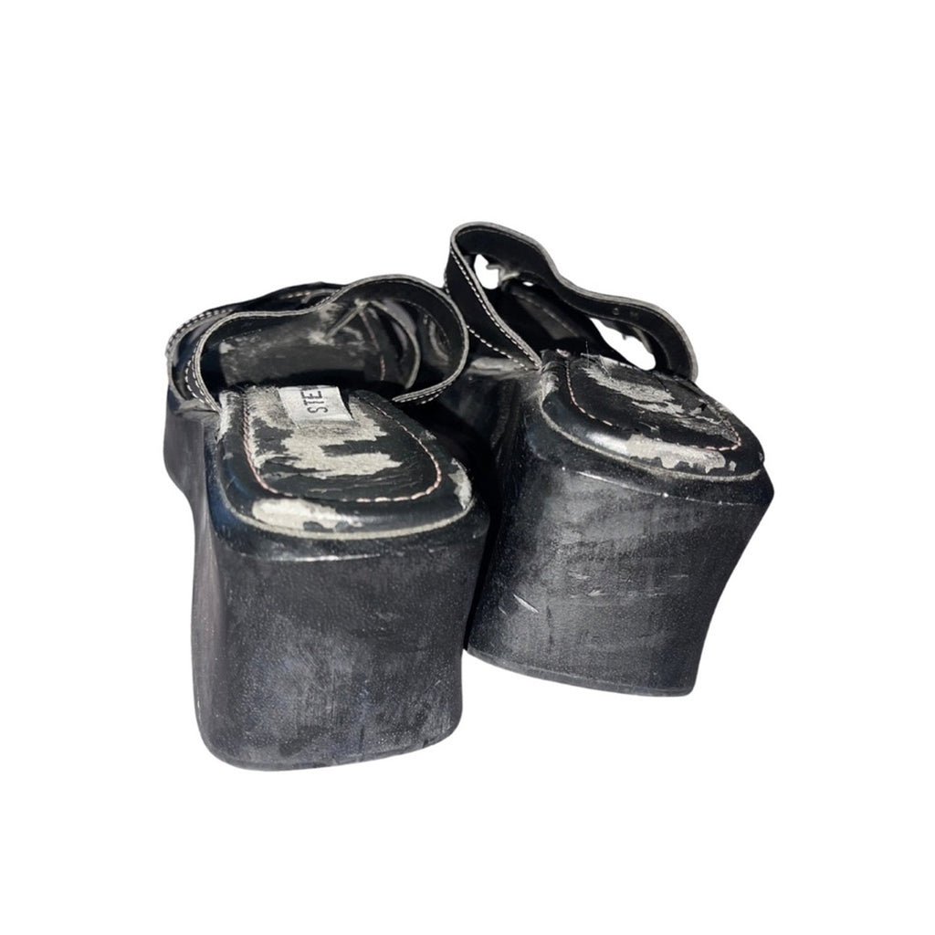 Steve Madden black leather Strappy wedge sandals