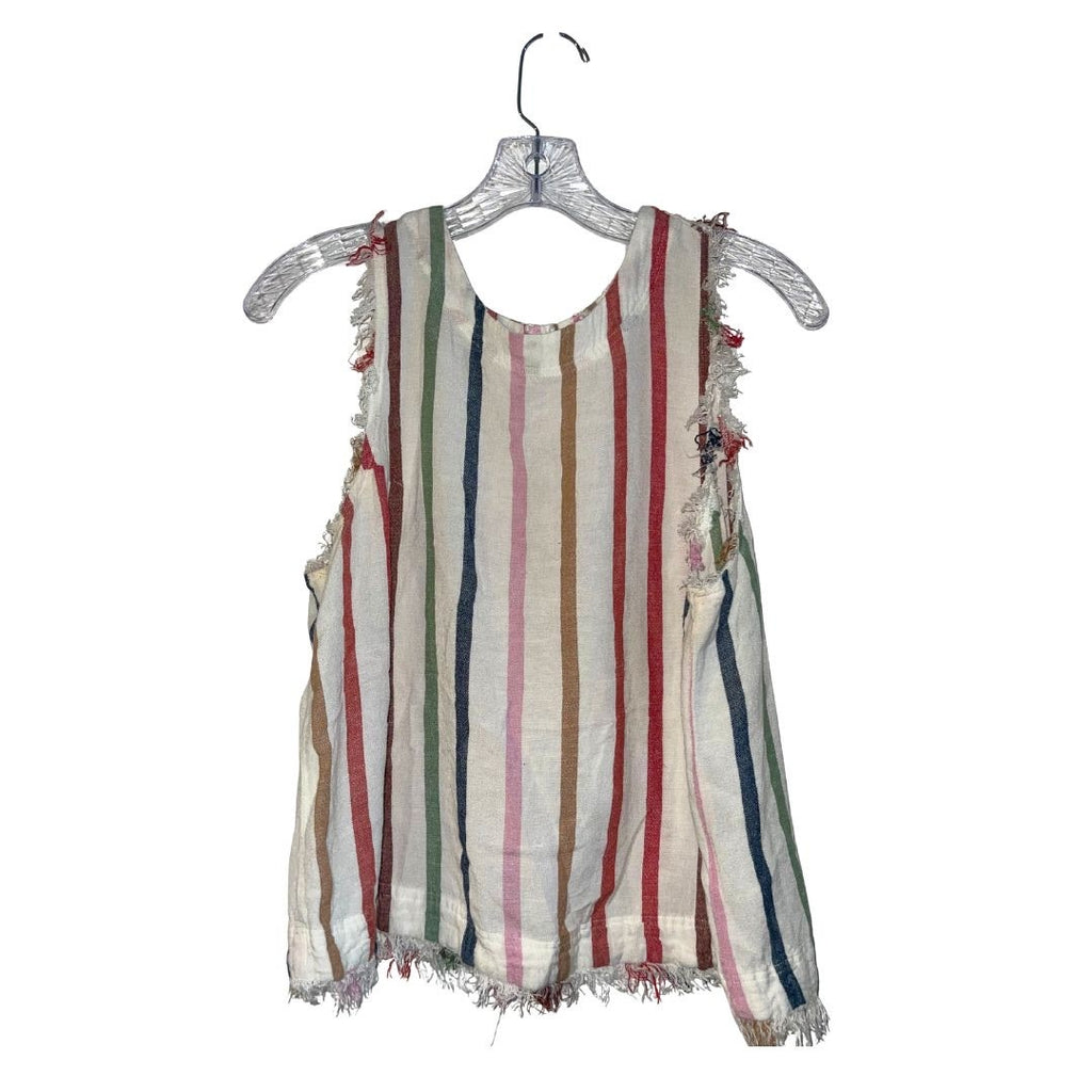 Thread & Supply Raw Trim Striped Blouse Linen Blend SZ Large Button Back Casual