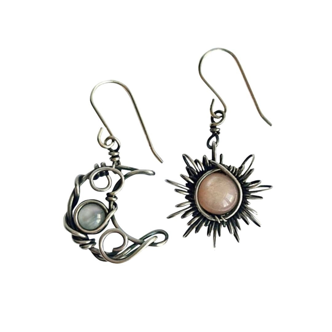 Brown Sun & Crescent Earrings artificial gems & alloy/copper metal