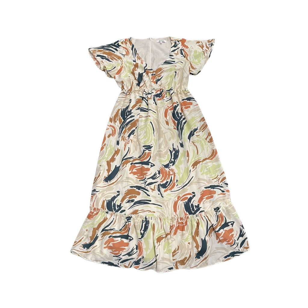 Madewell Flutter Sleeve Ruffle Waist Midi V-Neck Dress Size O Feminine Brunch