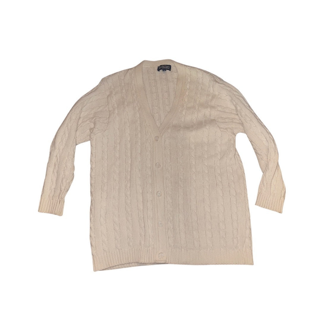 Lands' End Beige Cable Knit Button down Cardigan Sweater Medium Preppy Academia