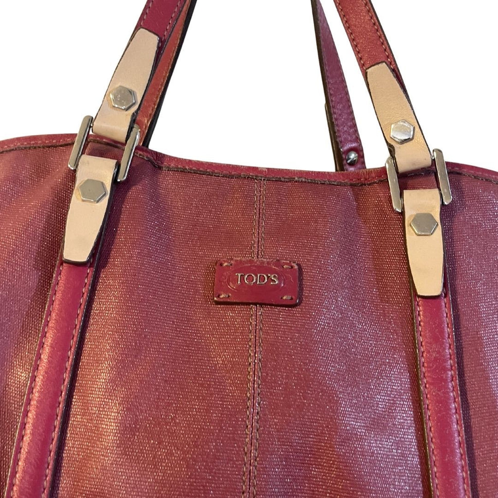 Tod's G-Line Sacca Piccola Red Coated Canvas Hobo Bag Crossbody Quiet Luxury