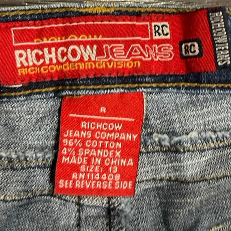 Rich Cow Denin Jeans Low Rise Bootcut Junior SZ 13 Y2K Westerns Cowgirl Country