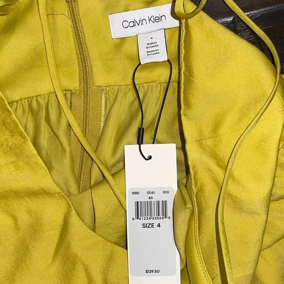 Calvin Klein Spring Summer Yellow Maxi Dress NWT Size 4