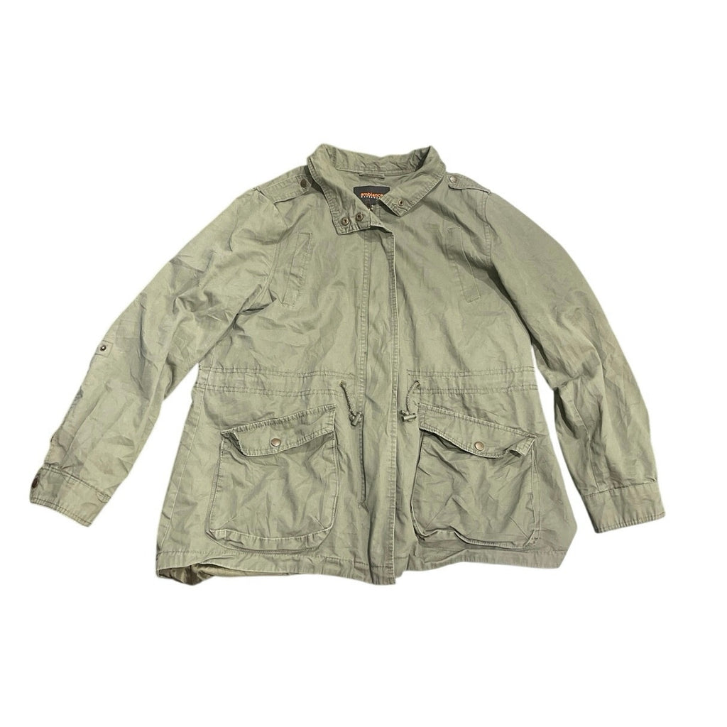 Ambiance Outerwear Olive Green Cargo Military Utility Jacket Size 1X Gorpcore