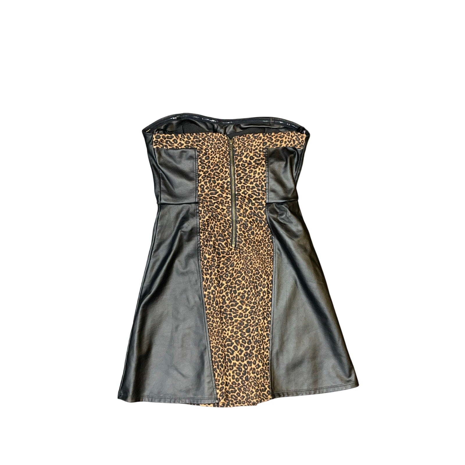 Material Girl Leopard Print and leather strapless dress Size M NWT