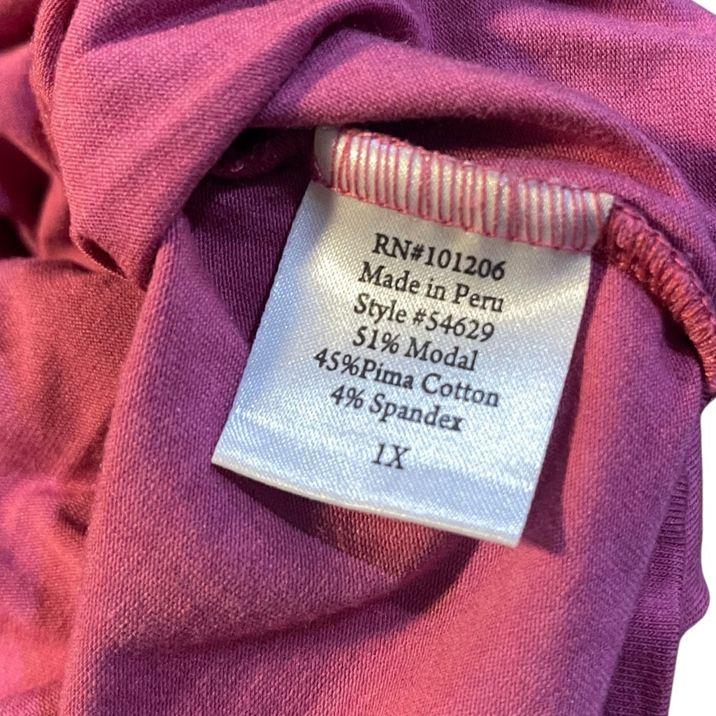 Soft Surroundings Alyssa Knit Top Faux Wrap Blouse Plus Size 1X 3/4 Sleeve V-neck