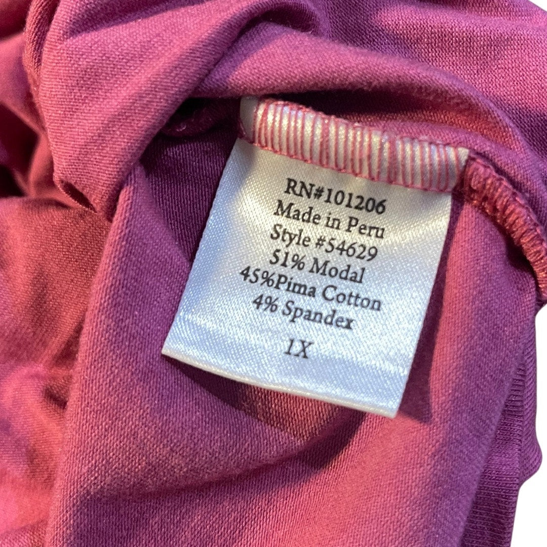 Soft Surroundings Alyssa Knit Top Faux Wrap Blouse Plus Size 1X 3/4 Sleeve V-neck