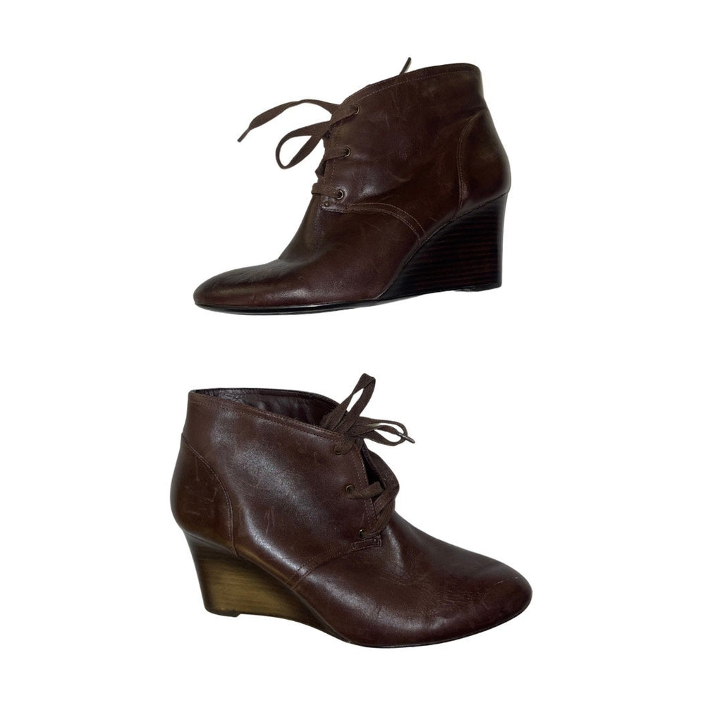 Lauren Ralph Lauren Tamia Wedge Ankle Booty Brown Leather Size 9.5