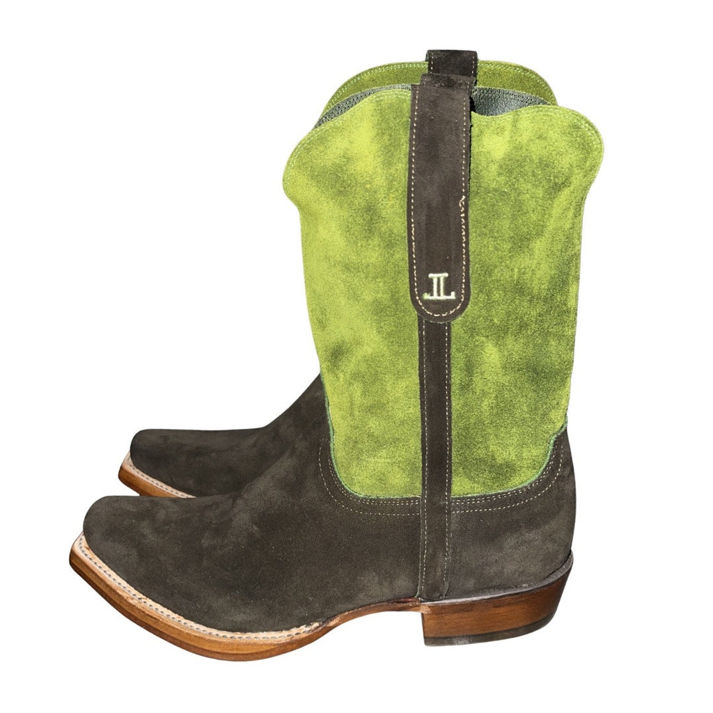 Lucchese Stead Colorblock Olive Leaf Suede Cowboy Roper Boots SZ 11 Western NEW