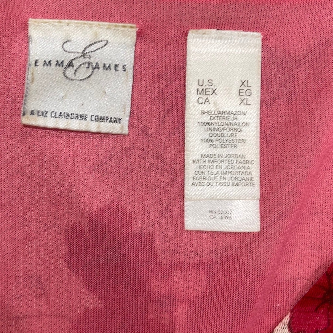 Emma James Women's Pink Floral V-neck 3/4 Sleeve Top Blouse Size XL Y2K