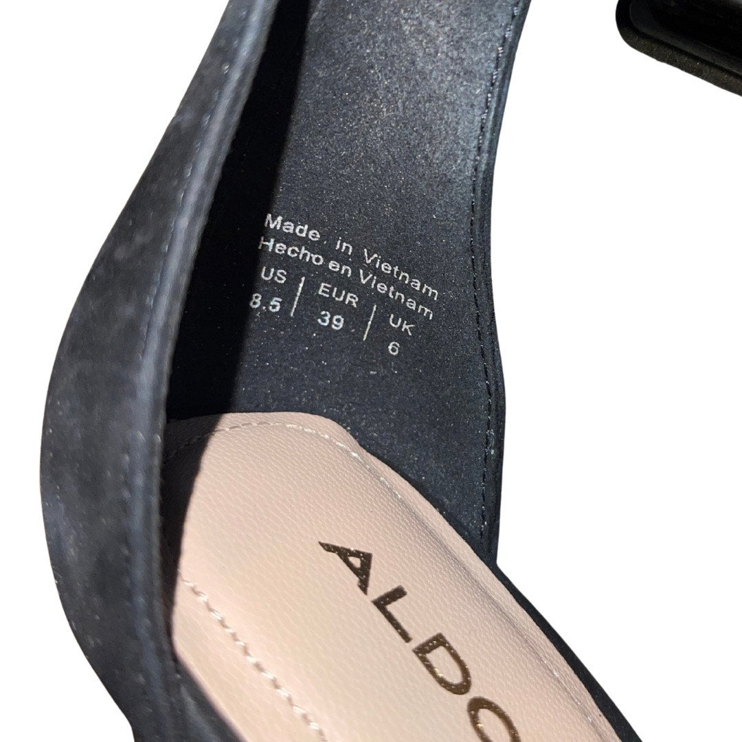 Aldo Onaedia Heels Black Pointy Toe Wide Ankle Strap Buckle Pump Stiletto Size 8.5