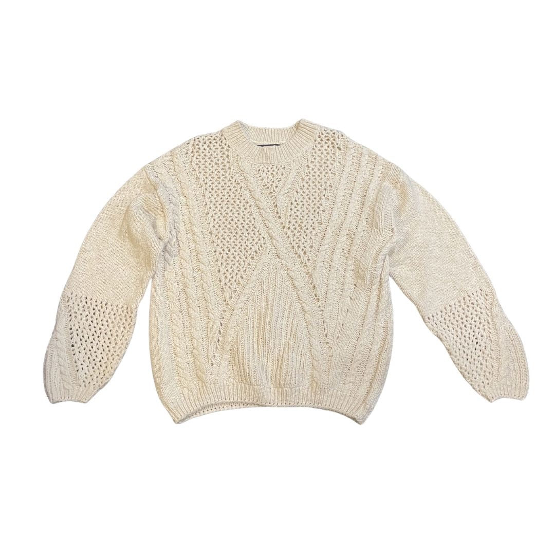 Miss Me Open Weave Cable Knit Crewneck Sweater Size Medium Preppy Fisherman