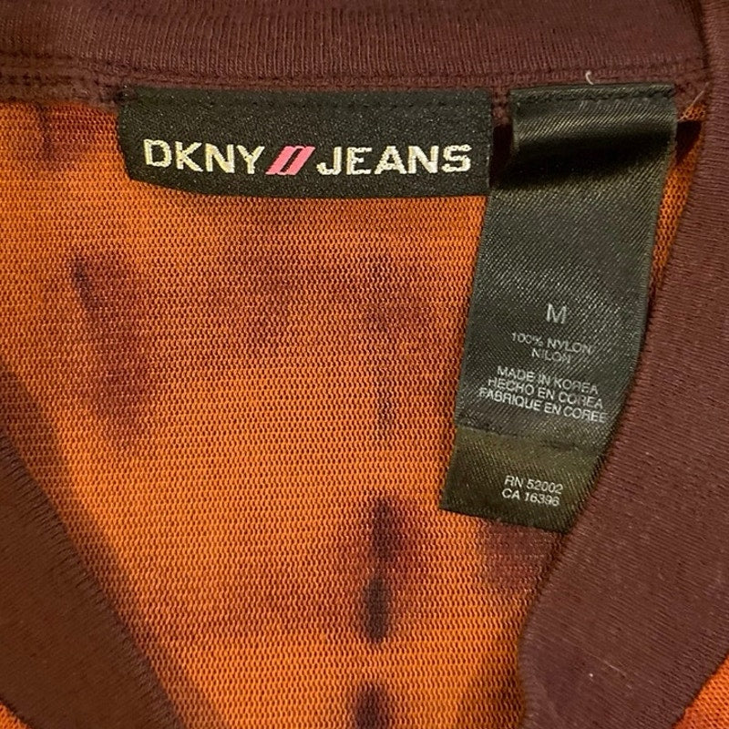 DKNY Jeans Ruched Long Sleeve Mesh Tie Dye Full Zip Top SZ M Y2K 90s Grunge